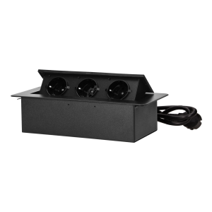 Recessed furniture socket with 1.5m cable, black, Schuko, power supply: 230V AC / 56-60Hz; maximum load: 3680W; protection rating: IP20; colour: silver